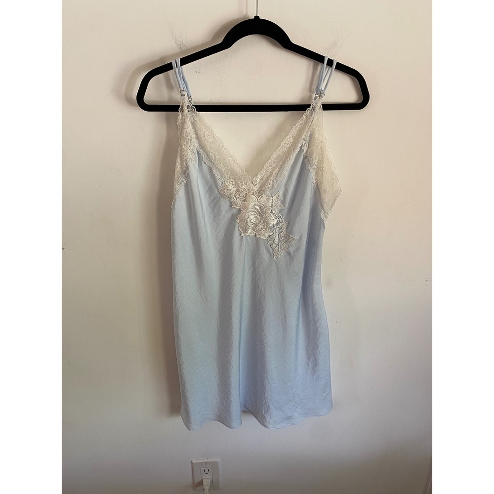 Linea Donatella Womens Light Blue Satin Lace Trim Nightgown Chemise Large AVY010